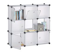 Relaxdays Estantería Modular con Puertas, Plástico, Transparente, 95x95x32 cm