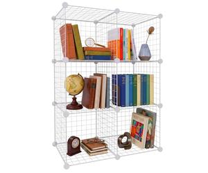 Relaxdays estantería Modular de Cubos, 6 Cubos, DIY, 110x37x75 cm, Rejilla metálica, Blanco