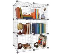 Relaxdays estantería Modular de Cubos, Sistema de 6 Cubos, DIY, 110x75x37 cm, Rejilla metálica, Plateado