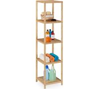 Relaxdays, estantería para baño, bambú, 5 estantes, dimensiones: 162 x 38 x 39,5 cm, estantería independiente para baño y cocina, color natural