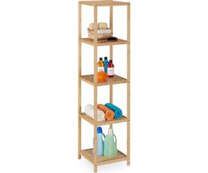 Relaxdays, estantería para baño, bambú, 5 estantes, dimensiones: 162 x 38 x 39,5 cm, estantería independiente para baño y cocina, color natural