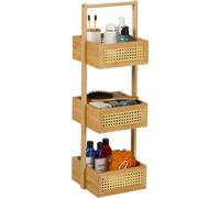 Relaxdays, estantería para baño, con 3 estantes de ratán, dimensiones: 83 x 27 x 26 cm, estantería independiente para baño y cocina, materiales: bambú, MDF, color natural
