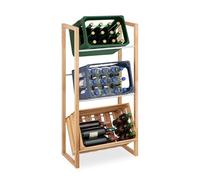 Relaxdays Estantería para Cajas de Bebida, 112 x 58 x 32 cm, Estante 3 Cajones Cerveza, Acero y Madera, Natural/Plateado