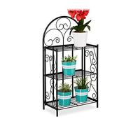 Relaxdays Estantería para Plantas, 3 Baldas, Balcón, Plegable, Interior y Exterior, Metal, Vintage, 83x44,5x25 cm, Negro
