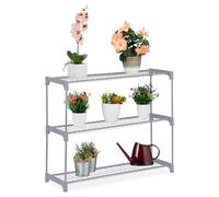 Relaxdays Estantería para Plantas, 3 Niveles, Mueble Macetas Flores y Hierbas, Soporte Metálico, 72 x 91 x 28 cm, Gris