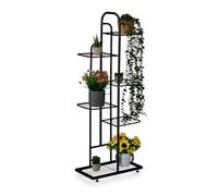 Relaxdays Estantería para Plantas, 6 Baldas para hasta 7 Macetas, Metal, Escalera Flores, 109,5 x 44 x 22 cm, Negro