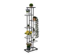 Relaxdays Estantería para Plantas, 8 Baldas para hasta 9 Macetas y Maceteros, Metal, Escalera Flores, 142x45x22cm, Negro