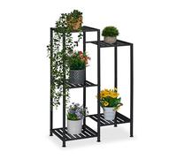 Relaxdays Estantería para Plantas de Metal, 5 Baldas, Flores y Macetas, Escalera Maceteros, 81 x 55 x 28,5 cm, Negro