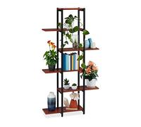 Relaxdays estantería para Plantas, Escalera 6 estantes, Negro/marrón Oscuro | 150 x 78 x 24 cm, acero y MDF, interior