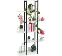 Relaxdays, estantería para plantas, escalera para flores con 6 estantes, dimensiones: 150 x 78 x 24 cm, acero y MDF, estantería interior para flores, color /blanco