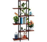 Relaxdays, estantería para plantas, escalera para flores con 6 estantes, dimensiones: 150x78x24 cm, acero y MDF, estantería interior para flores, color /marrón oscuro