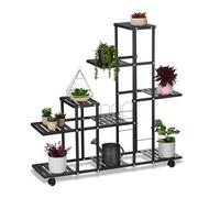 Relaxdays Estantería para Plantas Metálica, 9 Niveles, 91,5 x 93 x 26 cm, Repisas de Flores, con Ruedas, Metal, Negro