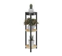 Relaxdays Estantería para Plantas Redonda, 3 Baldas, Interior, 71x24x24 cm, Estante Metálico para Flores, Negro/Natural