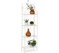 Relaxdays, estantería para plantas, soporte para flores con 4 estantes, altura x anchura x profundidad: 156 x 46 x 25 cm, metal, plegable, estantería interior para flores, color blanco