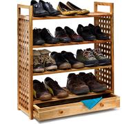 Relaxdays, estantería para zapatos de nogal, dimensiones: 81 x 70 x 27 cm, con cajón, 4 estantes para 12 pares, zapatero de madera, color natural