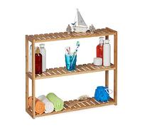 Relaxdays Estantería Pared Bambú, 3 Baldas, Altura Ajustable, 50 x 60 x 15 cm, Baño y Cocina, Estante Angosto, Natural