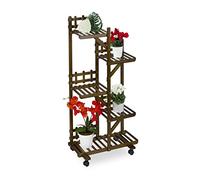 Relaxdays Estantería Plantas Bambú, Soporte Macetas y Flores con Ruedas, 5 Baldas, 130 x 62 x 36 cm, Interior, Marrón
