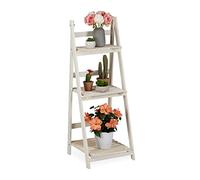 Relaxdays Estantería Plantas para Interior y Balcón, Soporte Flores, Escalera Plegable, Madera, 108x41x40 cm, Blanco