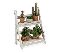 Relaxdays Estantería Plantas para Interior y Balcón, Soporte Flores, Escalera Plegable, Madera, 51x41x25 cm, Blanco