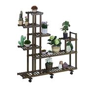 Relaxdays Estantería Plantas, Soporte Macetas con 7 Baldas, Portamacetas bambú, 127 x 120 x 36 cm, con Ruedas, Marrón