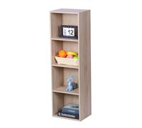 Relaxdays Estantería salón, 106 x 32 x 24 cm, 4 Compartimentos, diseño cúbico Abierto, Roble