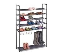 Relaxdays Estantería Zapatos 6 Baldas, Sistema Encajado, 20 Pares, 7 Ganchos, Metal y Tela, Pasillo, en Color Negro