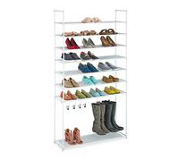 Relaxdays Estantería Zapatos 8 Baldas, Sistema Encajado, 32 Pares, 7 Ganchos, Metal y Tela, Pasillo, en Color Blanco, 187 x 99 x 30 cm