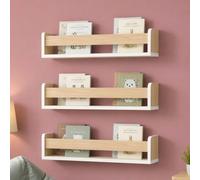 Relaxdays Estanterías Infantiles, Set de 3, Blanco/Natural | montaje en pared, (Al x An x Prof) 10 x 58 x 12 cm, colgante