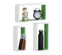 Relaxdays Estantes Pared en Forma de Cubo, Madera, Blanco y Verde, 10x44x24 cm, 3 Unidades