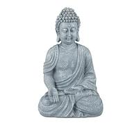 Relaxdays Estatua Buda Sentado para Jardín o Salón, Resina Sintética, Gris claro, 18 cm