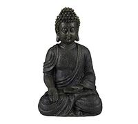 relaxdays Estatua Buda Sentado para Jardín o Salón, Resina Sintética, Gris Oscuro, 18 cm, polirresina