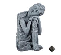 Relaxdays Estatua de Buda con cabeza inclinada gris