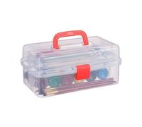 Relaxdays Estuche de plástico, Organizador con nueve compartimentos, Asas, Cierre Click, 14 x 33 x 19 cm, Rojo