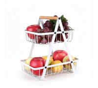 Relaxdays Etagère de frutas 2 niveles blanco,marrón claro