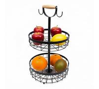 Relaxdays Etagere de frutas de 2 pisos, frutero para cocina, cesta metálica moderna para frutas y verduras, metal, negro