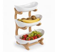 Relaxdays Etagere de frutas de bambú, 3 pisos blanco,marrón claro