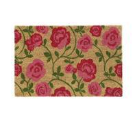 Relaxdays Felpudo coco con dibujos de rosas verde,marrón claro,fucsia