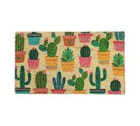 Relaxdays Felpudo de coco con estampado de cactus verde oscuro,verde,marrón claro
