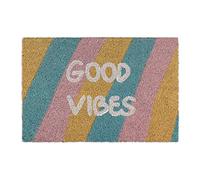 Relaxdays Felpudo coco GOOD VIBES colores azul,amarillo,rosa