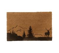 Relaxdays Felpudo de Coco Antideslizante, diseño Ciervo, Resistente a la Intemperie, 80 x 50 cm, Natural/Negro