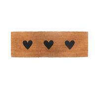 Relaxdays Felpudo de Coco, Corazones, 75 x 25 cm, Estrecho, Interior y Exterior, Antideslizante, Natural/Negro