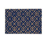 Relaxdays Felpudo de Coco, Diseño Floral, Resistente Intemperie, 60x40 cm, Felpilla de Interior y Exterior, Azul/Natural