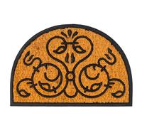 Relaxdays Felpudo de Coco y Goma, semicircular, Barock B, Natural/Negro | 60x40 cm, interior y exterior, antideslizante