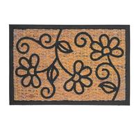 Relaxdays Felpudo, Coco & PVC, Flores, 60 x 40 cm, Natural/Negro