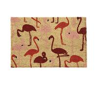 Relaxdays Felpudo Entrada Casa, Coco, Alfombrilla Flamencos, 40x60 cm, Antideslizante, Interior y Exterior, Natural/Rojo, 1 Unidad