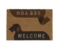 Relaxdays Felpudo Entrada Casa Welcome/See You, Alfombrilla Puerta Perro, Tapete Coco 60x40 cm, Base PVC, Marrón Natural
