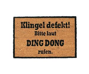 Relaxdays Felpudo Exterior Antideslizante «Ding Dong», Fibra de Coco-PVC, Marrón-Negro, 40 x 60 cm