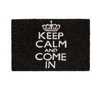 Relaxdays Felpudo “Keep Calm and Come IN”, Alfombrilla Entrada de Coco y PVC, Alfombra 40 x 60 cm Antideslizante, Negro