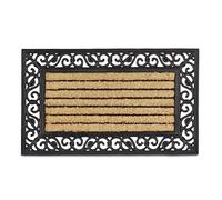 Relaxdays Felpudo Rectangular con Rayas para la Entrada, 2x75x45cm, Fibra de Coco y PVC, Antideslizante, Natural y Negro