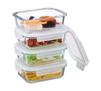 Relaxdays Fiambreras cristal con tapa set blanco,transparente